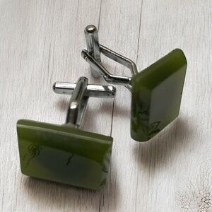 *5A Green and Silver Cuff Links olive green rectangle